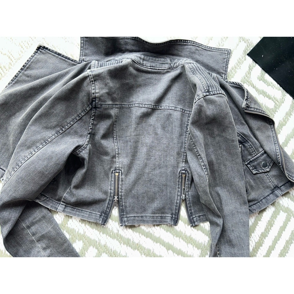 FREE PEOPLE Cropped Moto Jean Jacket Faded Black Crop Sz Small - Picture 5 of 8
